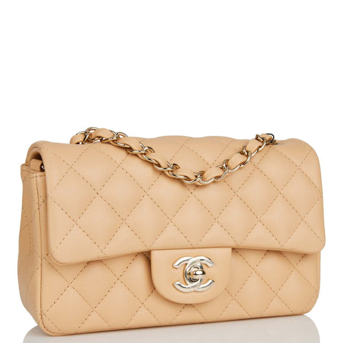 Chanel Mini Rectangular Flap Bag Beige Lambskin Light Gold Hardware