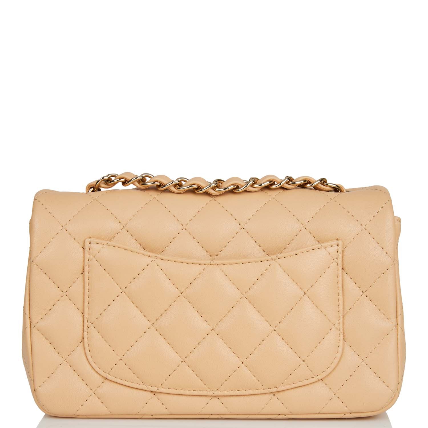 Chanel Beige Lambskin Rectangular Mini Classic Flap Light Gold Hardware