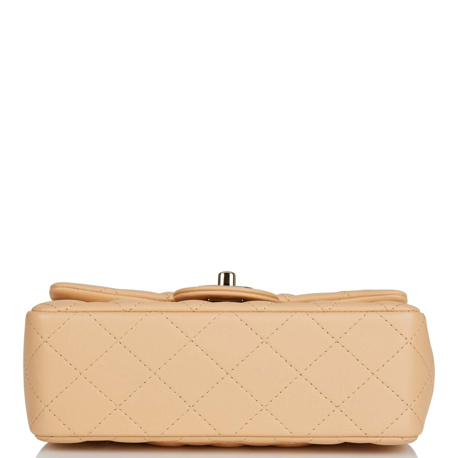 Chanel Beige Lambskin Rectangular Mini Classic Flap Light Gold Hardware