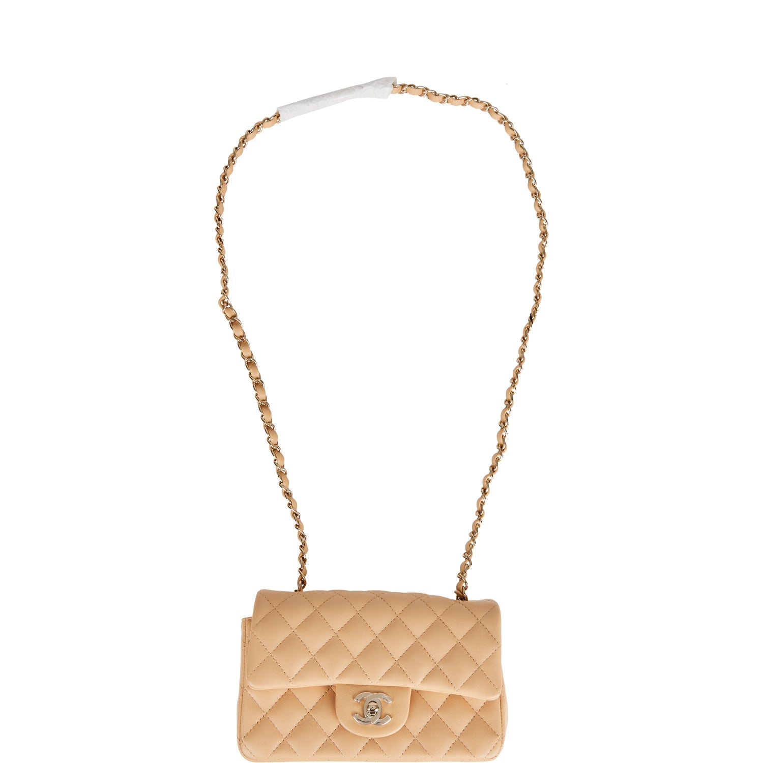 Chanel Beige Lambskin Rectangular Mini Classic Flap Light Gold Hardware