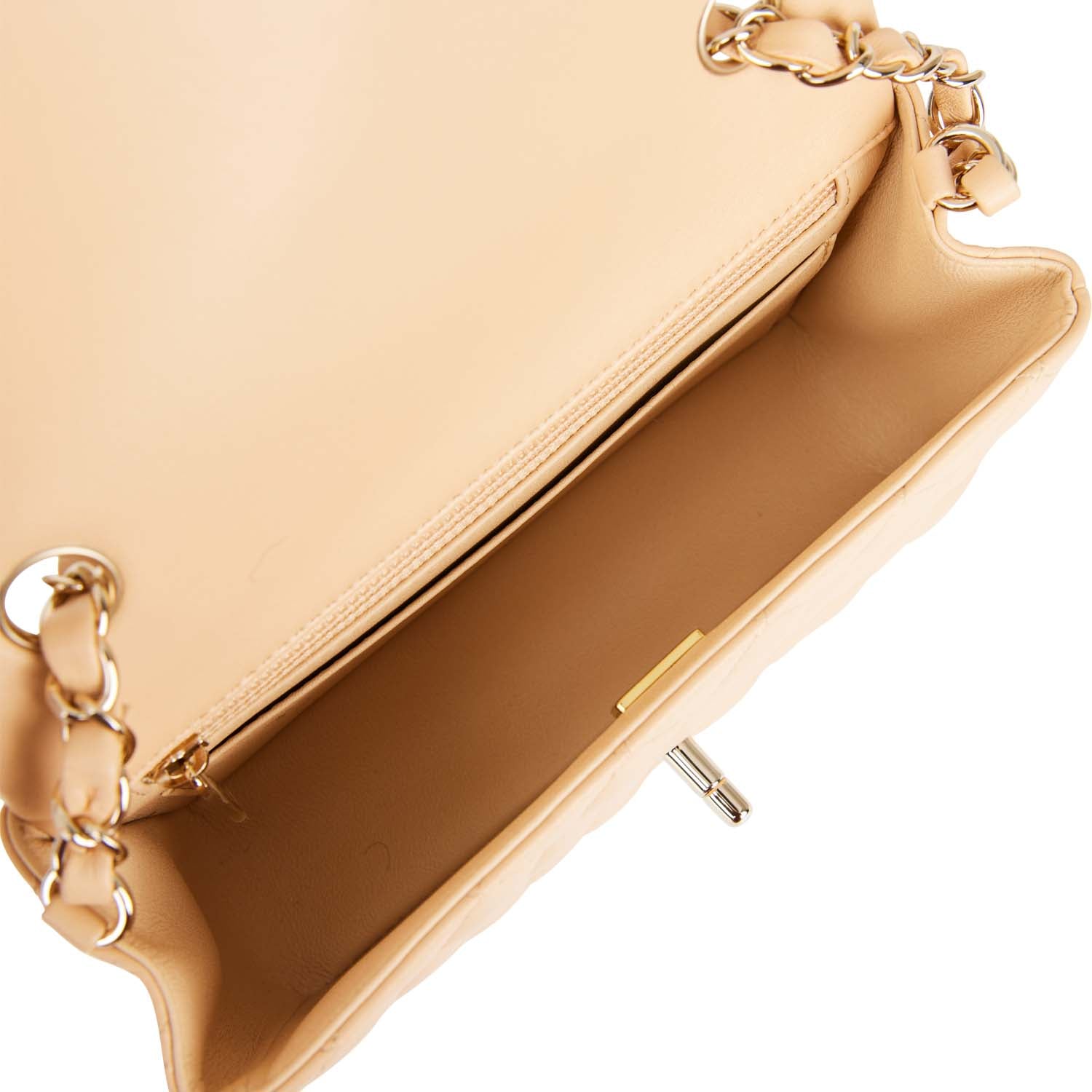 Chanel Beige Lambskin Rectangular Mini Classic Flap Light Gold Hardware