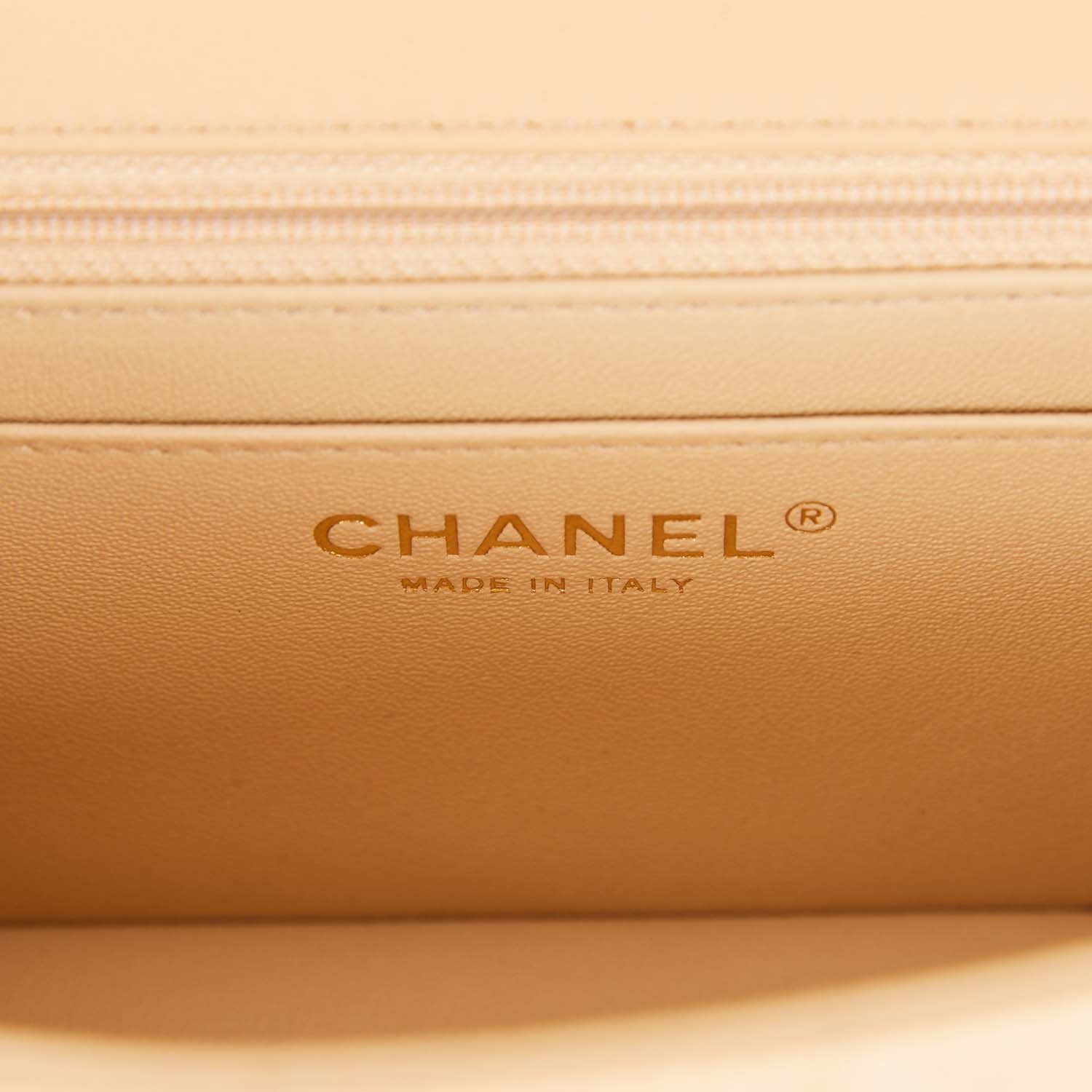 Chanel Beige Lambskin Rectangular Mini Classic Flap Light Gold Hardware