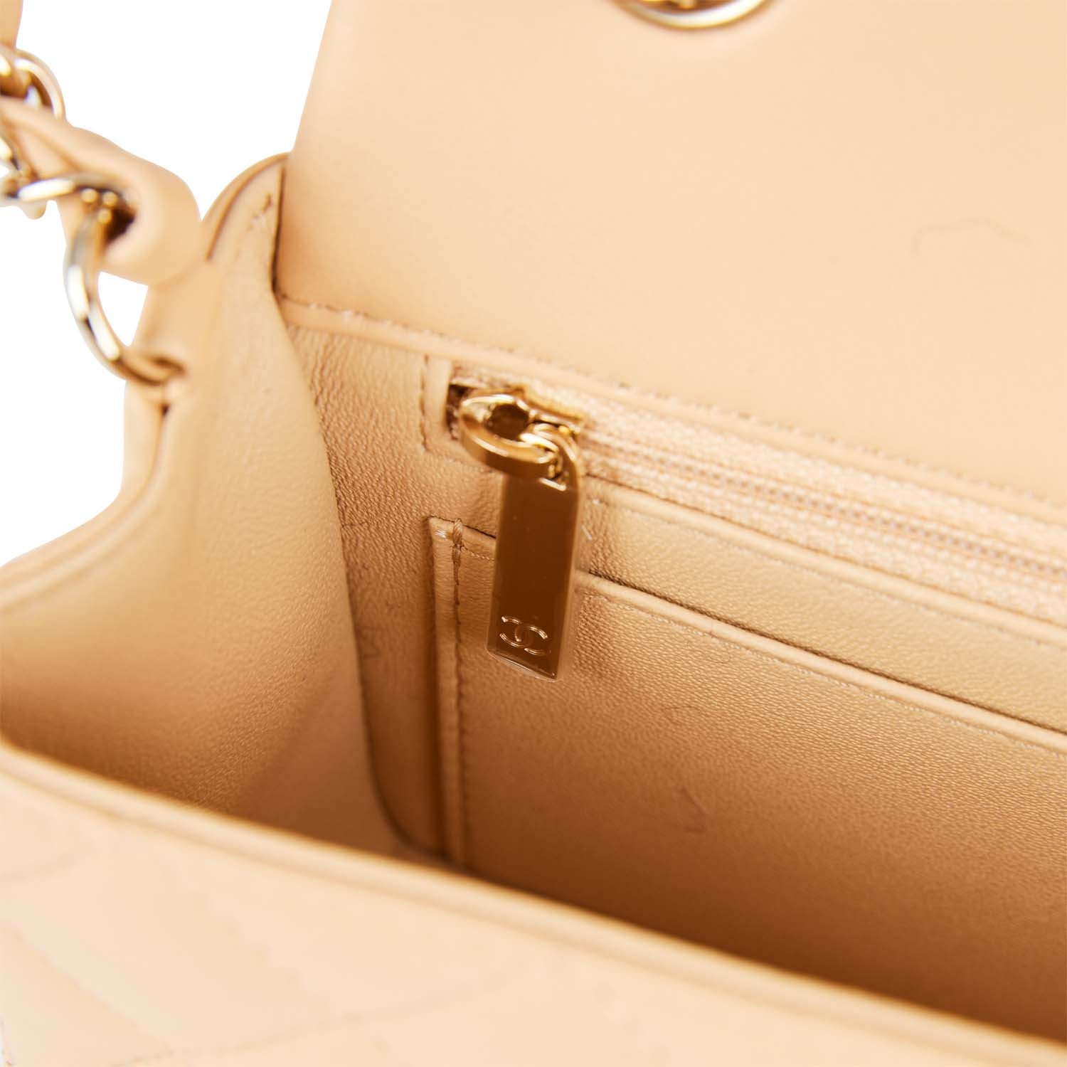 Chanel Beige Lambskin Rectangular Mini Classic Flap Light Gold Hardware ...