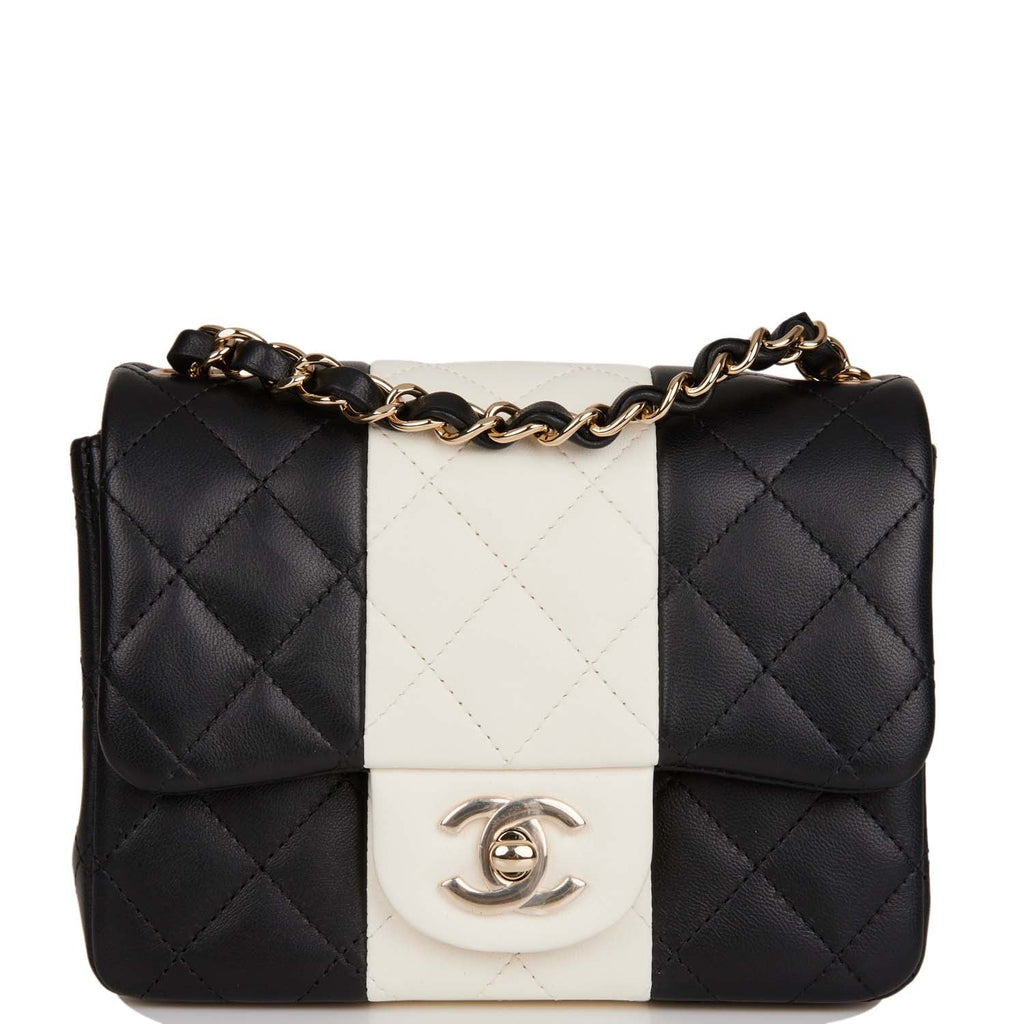 Chanel White/Black Lambskin Square Mini Flap Light Gold Hardware