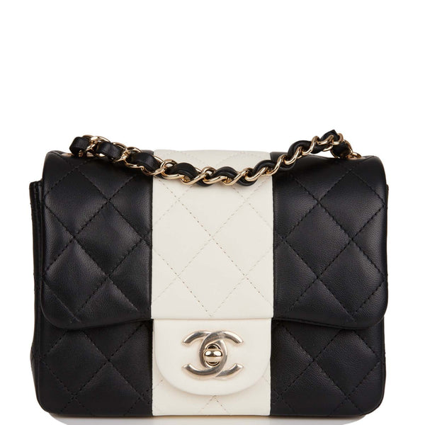 CHANEL Calfskin Quilted Graphic Mini Flap Bag White Black 498039