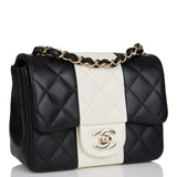 Chanel Mini Square Flap Bag Black and White Lambskin Light Gold Hardware