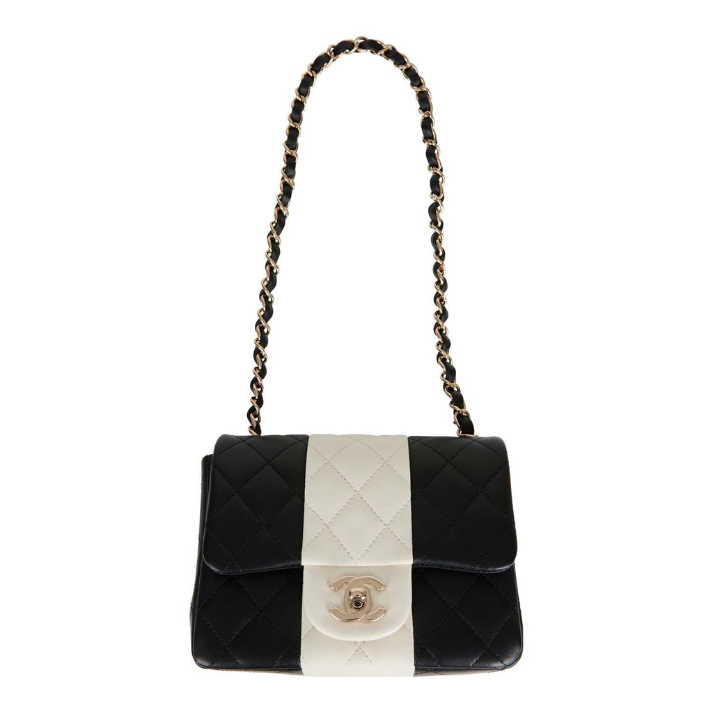 Chanel White/Black Lambskin Square Mini Flap Light Gold Hardware – Madison  Avenue Couture