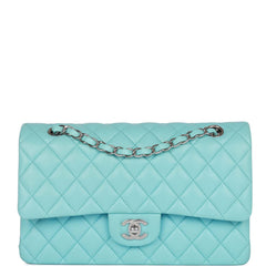 Chanel Medium Classic Double Flap Bag Blue Lambskin Silver Hardware