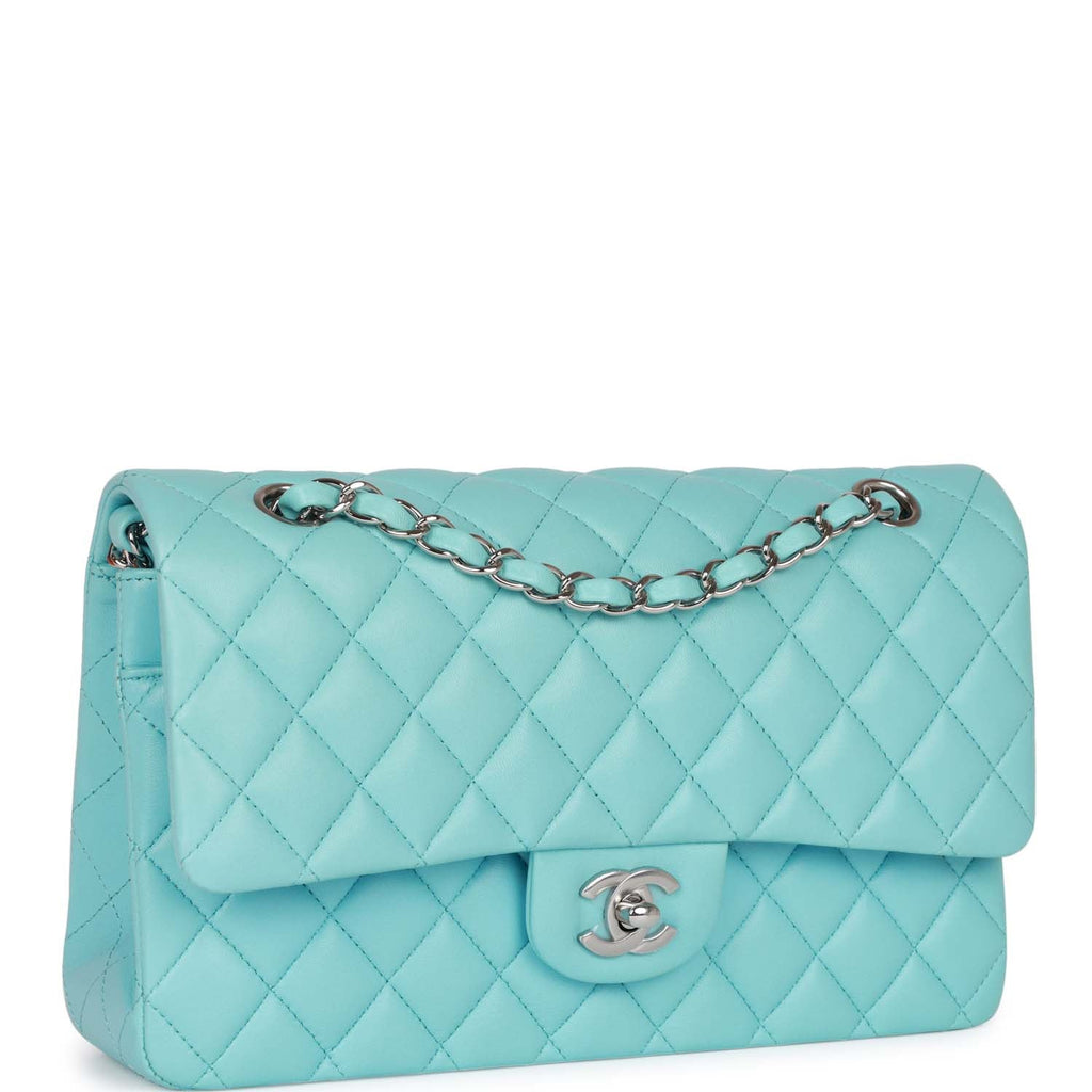 Chanel Blue Quilted Lambskin Medium Classic Double Flap Bag Silver