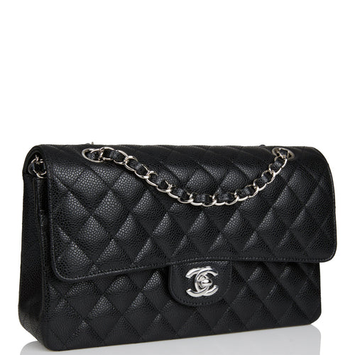 Chanel Medium Classic Double Flap Bag Black Quilted Caviar Silver Hardware