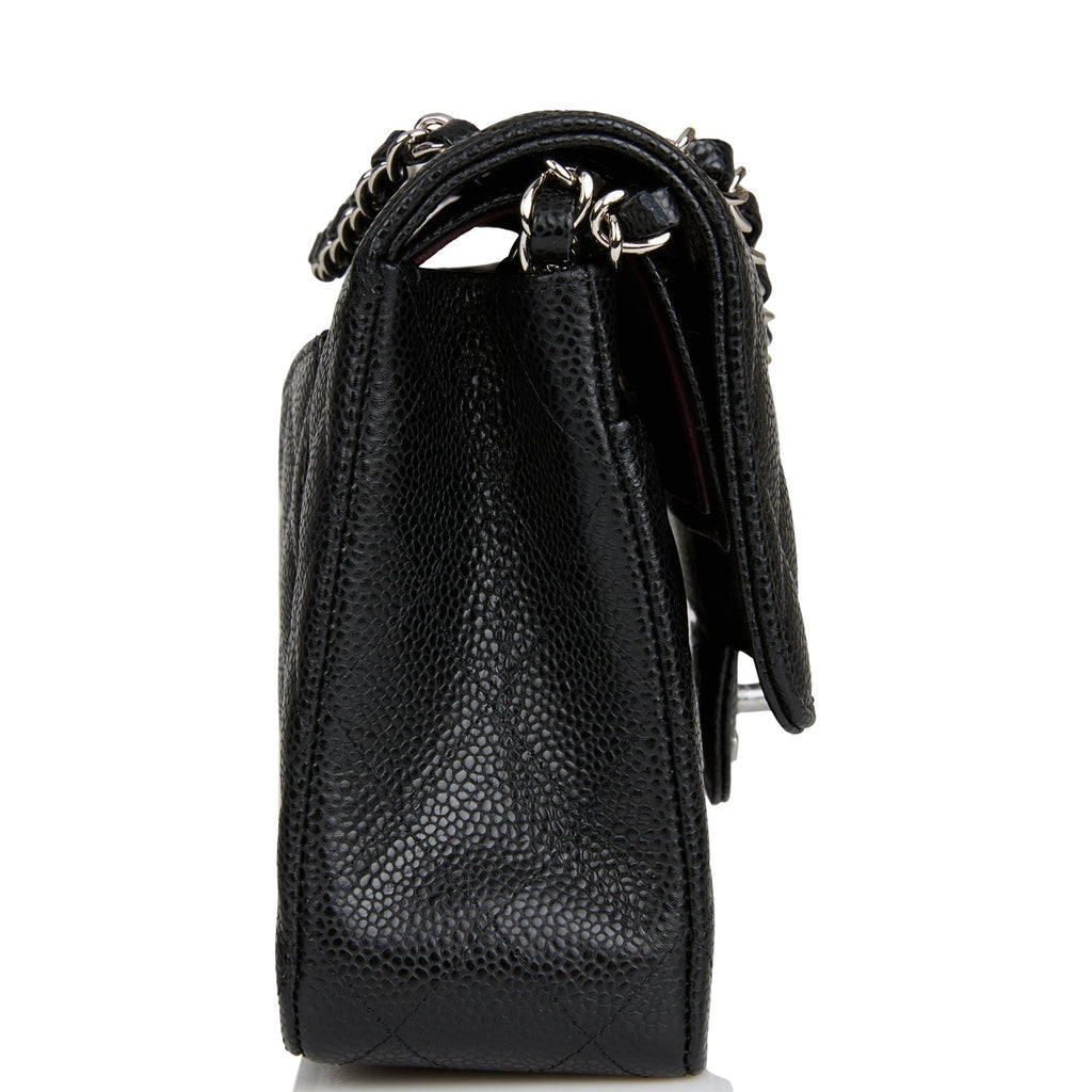 CHANEL Classic Pure Caviar Medium Double Flap Leather Shoulder Bag Bla