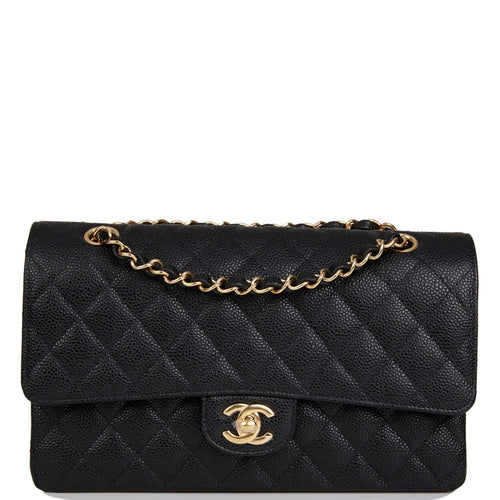 Chanel Medium Classic Double Flap Bag Black Quilted Caviar Gold Hardware