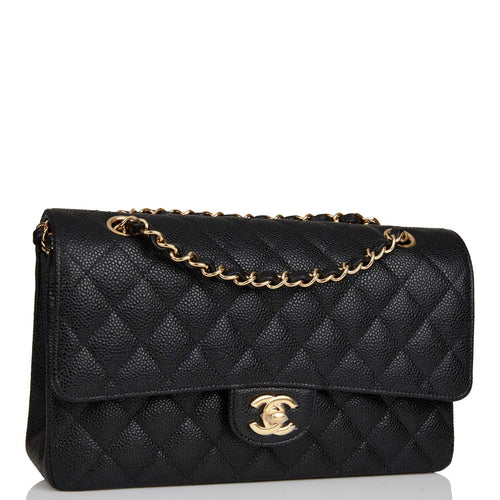 Chanel Medium Classic Double Flap Bag Black Quilted Caviar Gold Hardware