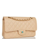 Chanel Medium Classic Double Flap Bag Beige Quilted Caviar Gold Hardware