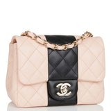 Chanel Mini Square Flap Bag Pink and Black Lambskin Light Gold Hardware