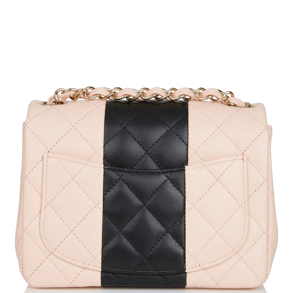 Pink and Black Quilted Lambskin Mini Square Classic Single Flap Gold  Hardware, 2022