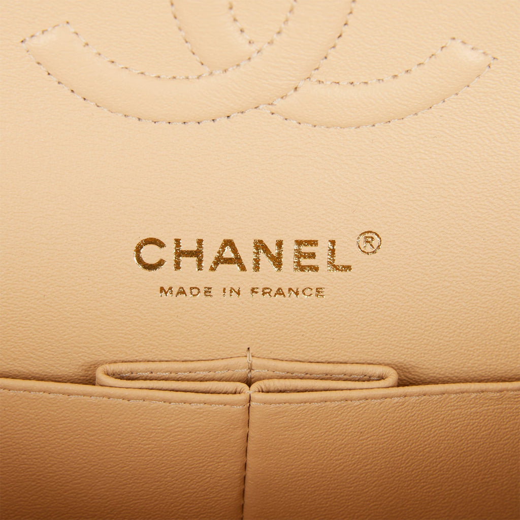 Chanel Medium Classic Double Flap Bag Beige Caviar Gold Hardware