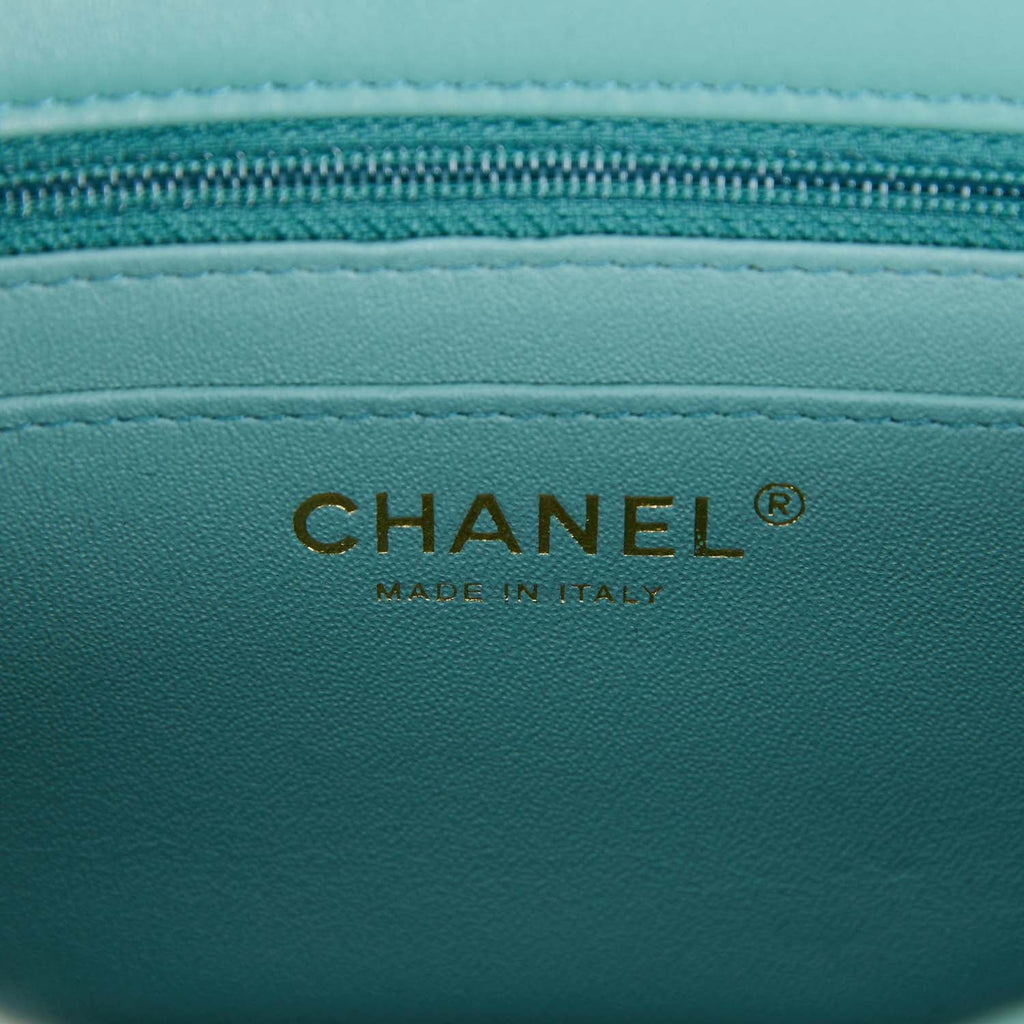 Chanel Mini Rectangular Flap Bag Turquoise Lambskin Light Gold Hardware
