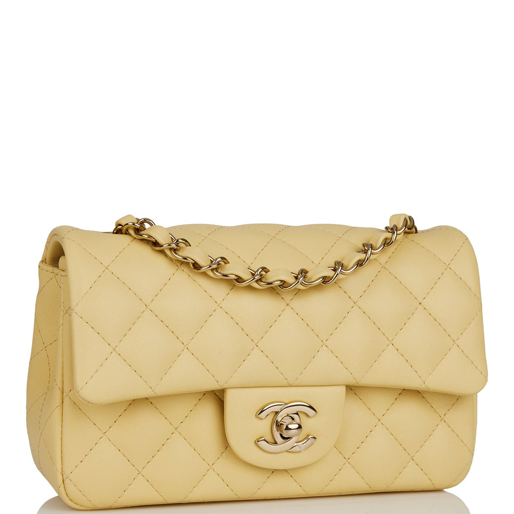 CHANEL Lambskin Quilted Mini Rectangular Flap Pink Yellow 1247042
