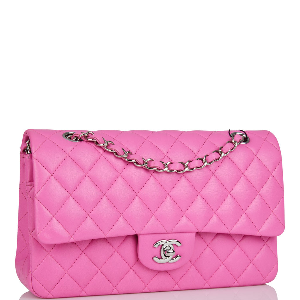 Chanel Classic Medium Double Flap, Neon Hot Pink Lambskin Leather with  Silver Hardware, Preowned In Box GA001