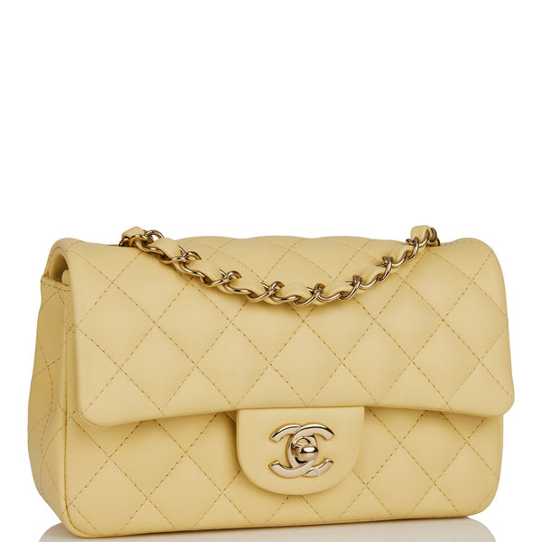 Chanel Yellow Lambskin Rectangular Mini Flap Bag Light Gold