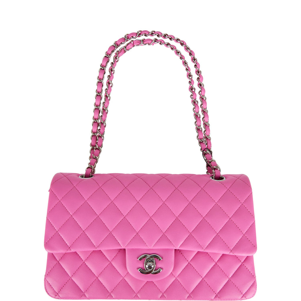Chanel Classic shoulder Flap bag in hot pink vegan leather and silver  hardware at 1stDibs