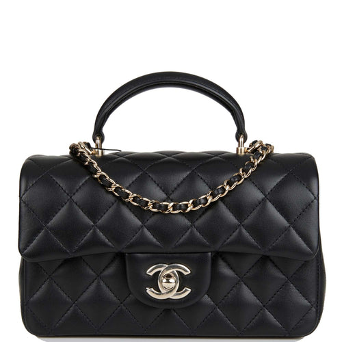 Chanel Mini Rectangular Flap Bag with Top Handle Black Lambskin Light Gold Hardware