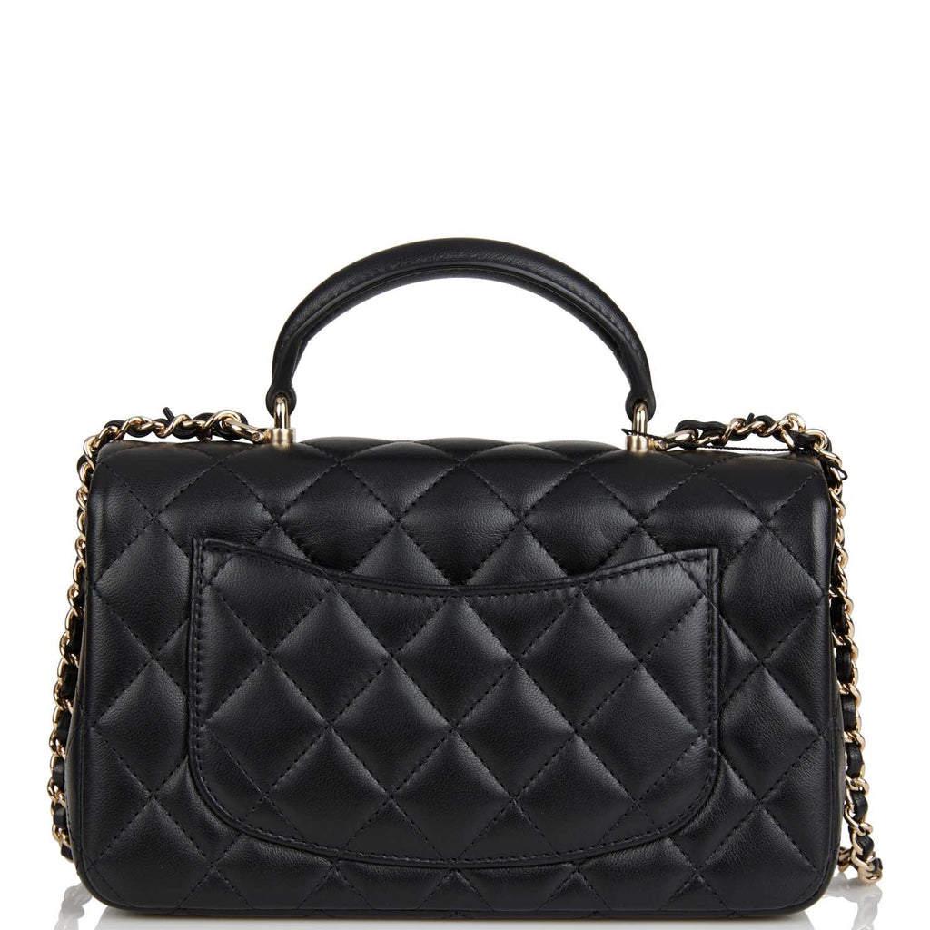 Chanel Mini Rectangular Flap Bag with Top Handle Black Lambskin Light Gold Hardware