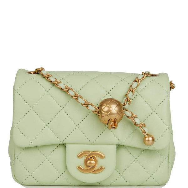 Chanel Pearl Crush Mini Square Flap Bag Dark Green Lambskin Antique Gold  Hardware