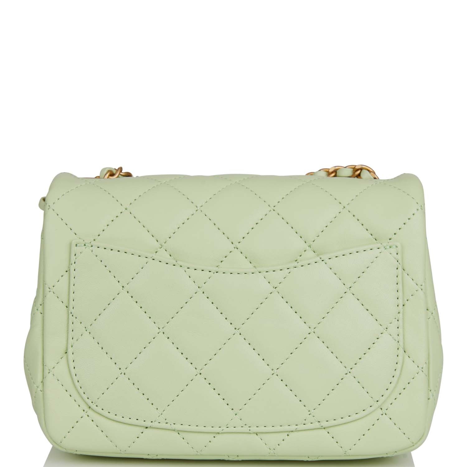 Chanel Light Green Pearl Crush Square Mini Flap Antique Gold Hardware ...