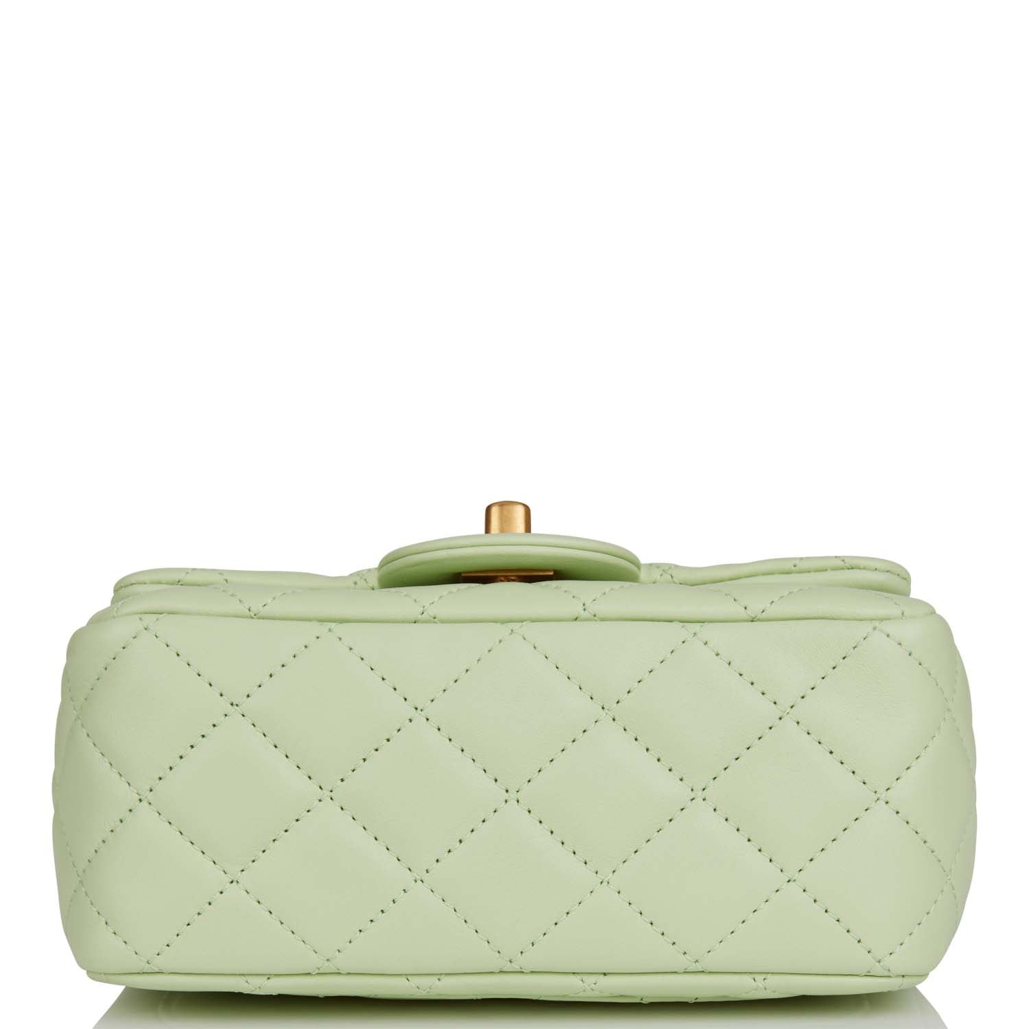 Chanel Light Green Pearl Crush Square Mini Flap Antique Gold Hardware