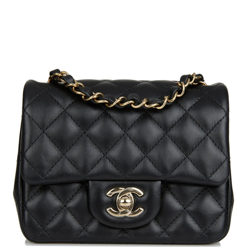Chanel Mini Square Flap Bag Black Lambskin Light Gold Hardware