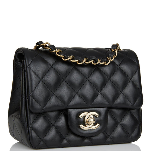 Chanel Mini Square Flap Bag Black Lambskin Light Gold Hardware