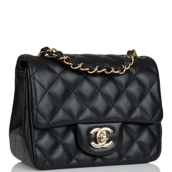 Chanel Black Lambskin Square Mini Classic Flap Light Gold