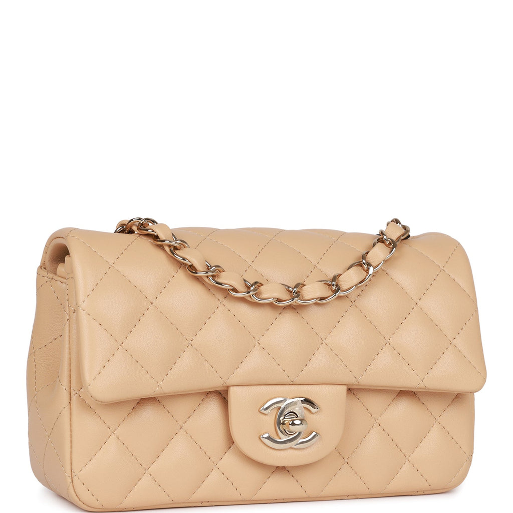 Chanel Grey Quilted Lambskin Mini Rectangular Flap Pale Gold
