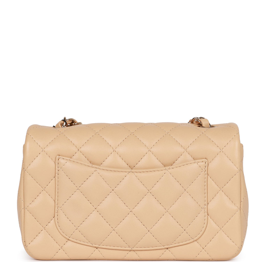 Chanel Mini Rectangular Flap Bag Beige Lambskin Light Gold