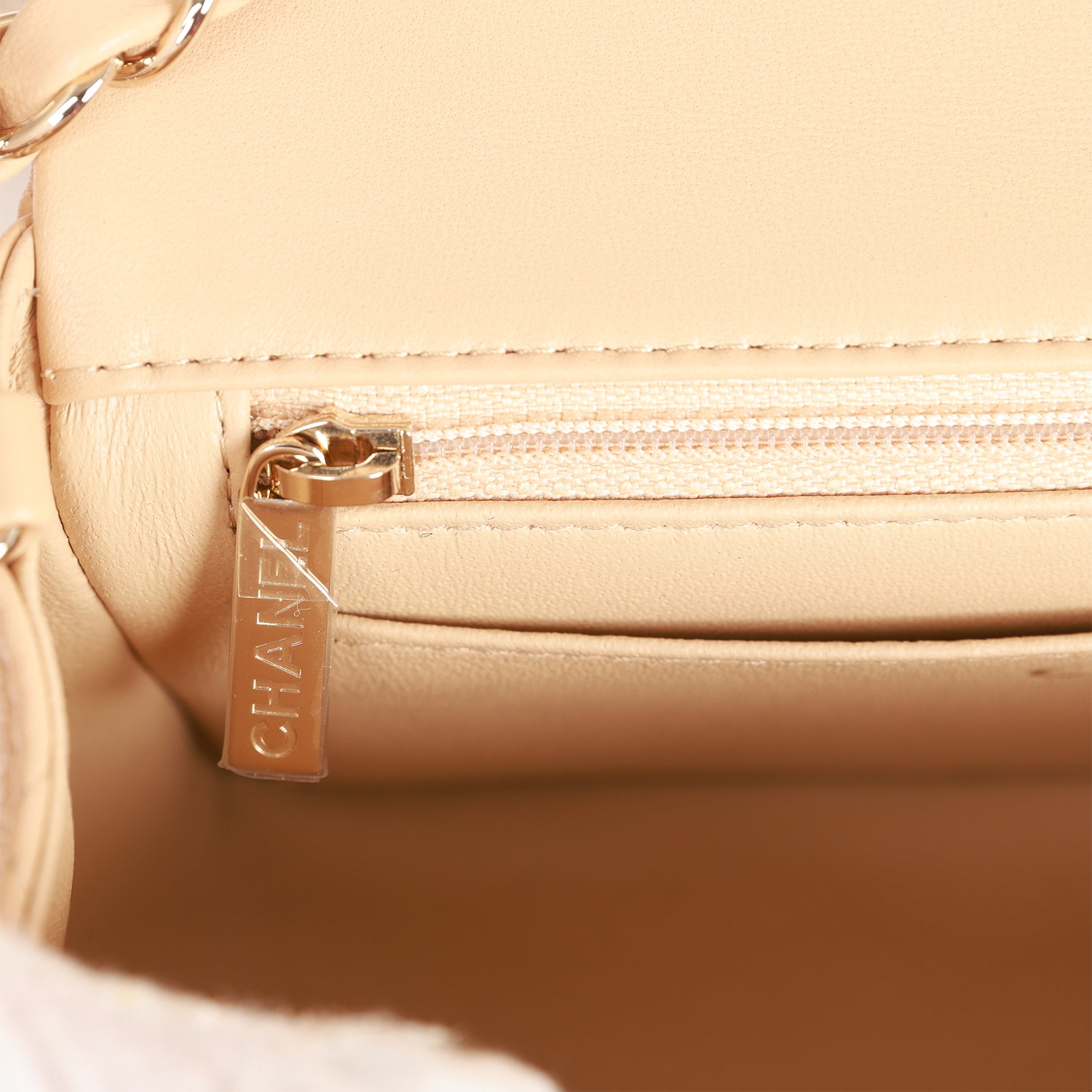Chanel Mini Rectangular Flap Bag Beige Lambskin Light Gold Hardware