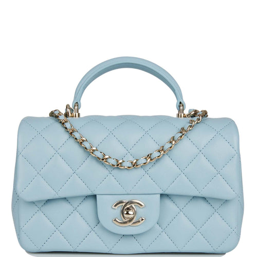 Chanel Mini Rectangular Flap with Top Handle Blue Lambskin Light Gold Hardware