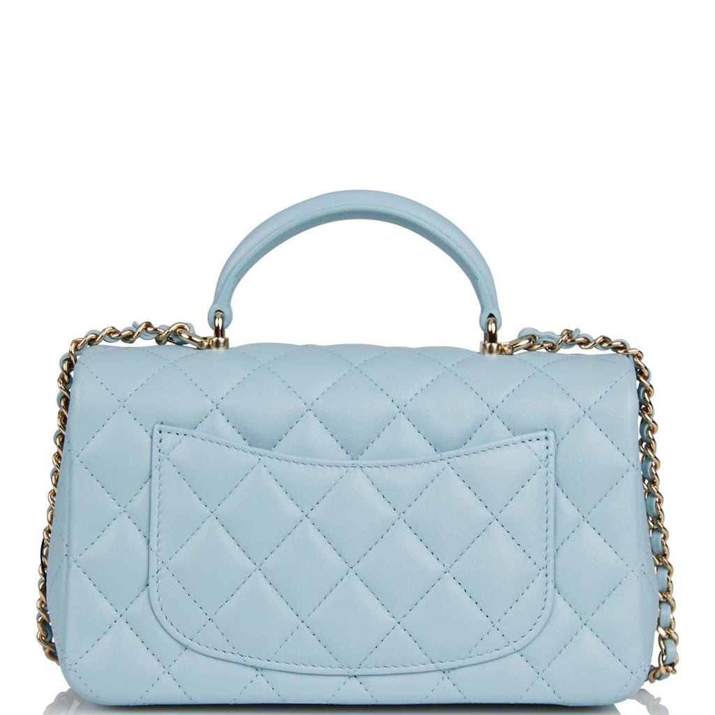 Chanel Blue Lambskin Rectangular Mini Flap Top Handle Light Gold