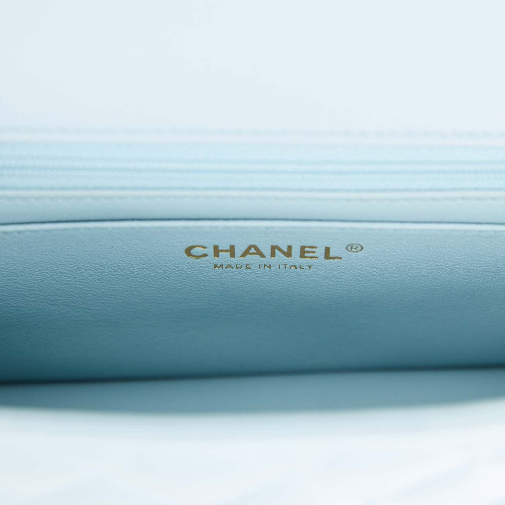 Chanel Mini Rectangular Flap with Top Handle Blue Lambskin Light Gold Hardware