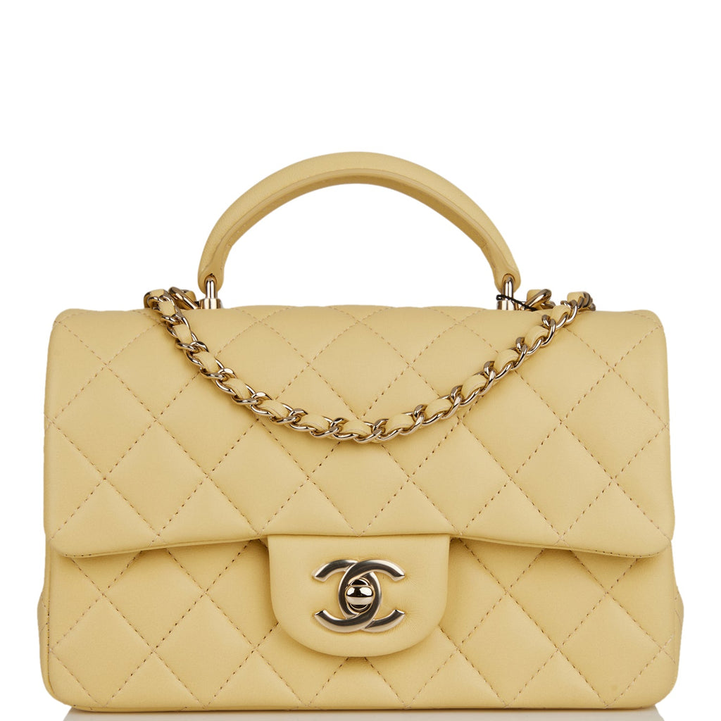 Chanel Yellow Lambskin Rectangular Mini Flap Top Handle Light Gold