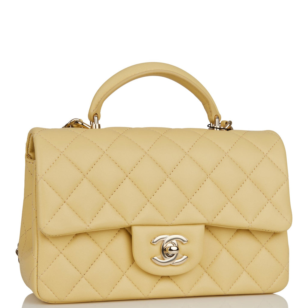 Pre-owned Chanel Mini Rectangular Flap Bag Yellow Lambskin Light Gold  Hardware in 2023