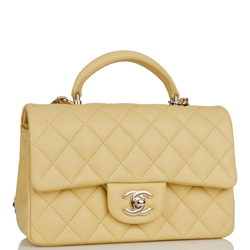 Chanel Mini Rectangular Flap with Top Handle Yellow Lambskin Light Gold Hardware