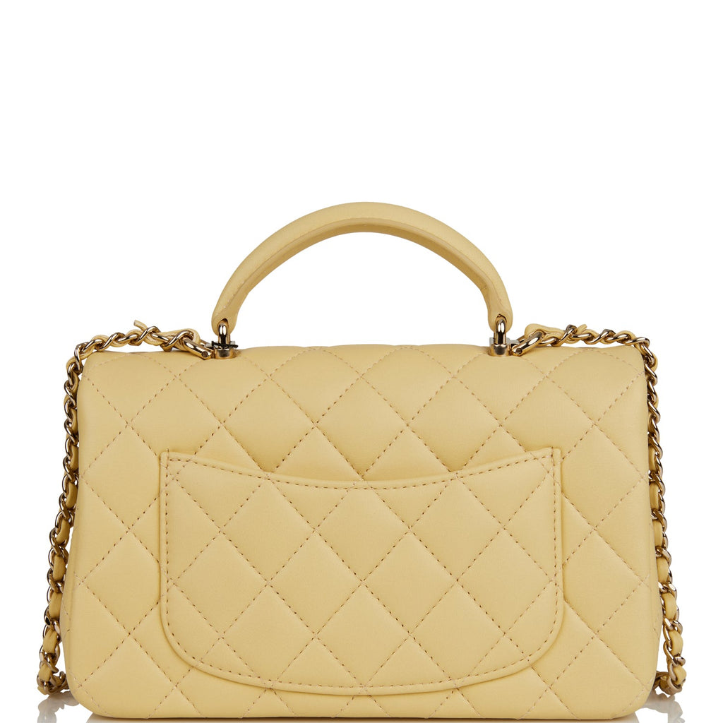 Lambskin Quilted Mini Top Handle Rectangular Flap Yellow – Trends Luxe