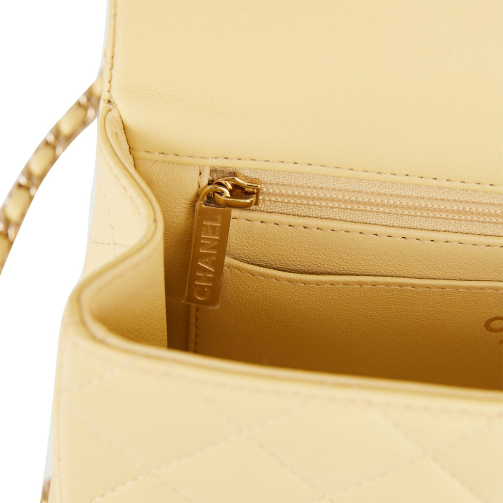 Chanel Mini Rectangular Flap with Top Handle Yellow Lambskin Light Gold Hardware