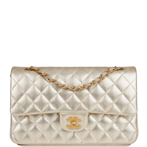 Chanel Medium Classic Double Flap Bag Gold Iridescent Lambskin Antique Gold Hardware