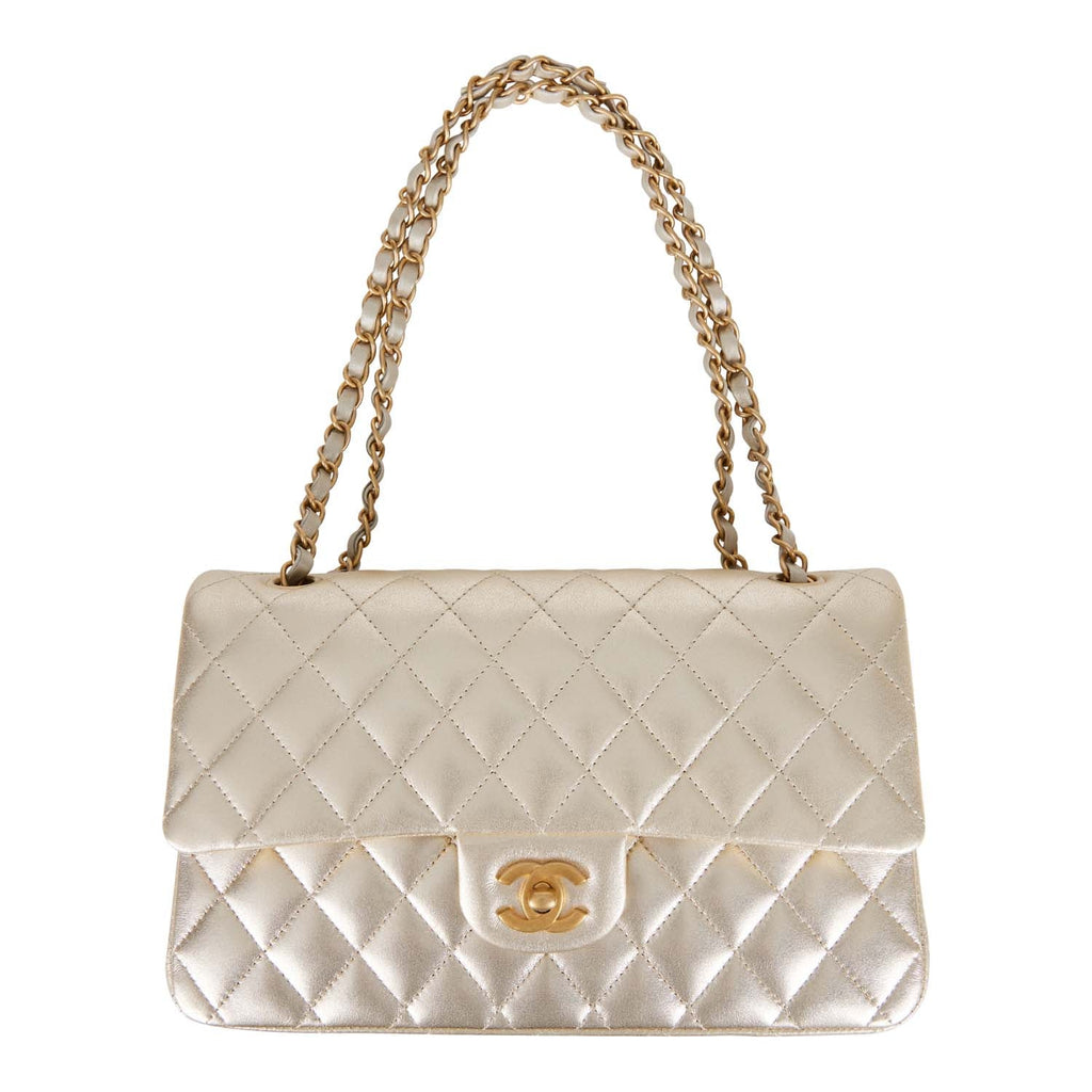 Chanel Gold Iridescent Calfskin Leather Classic Medium Double Flap Bag -  Yoogi's Closet