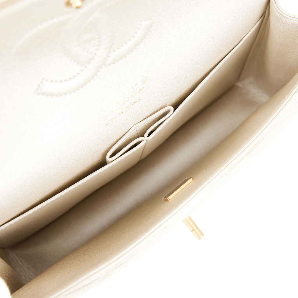 Chanel Medium Classic Double Flap Bag Gold Iridescent Lambskin Antique Gold Hardware