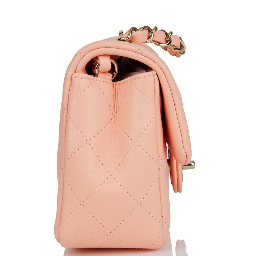 Chanel Mini Rectangular Flap Bag Peach Lambskin Light Gold Hardware