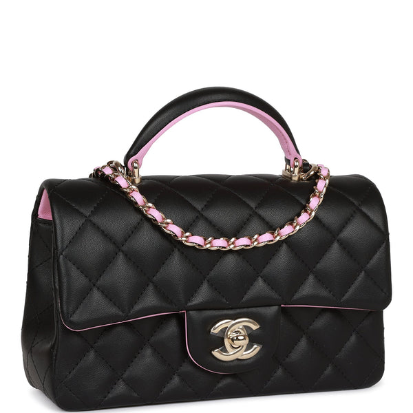 Chanel Mini Rectangular Black and Pink Quilted Lambskin Flapbag GHW